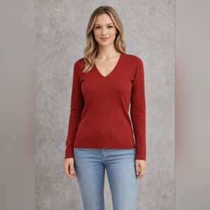 Keira Size M Burgundy 100% Cashmere V Neck Sweater